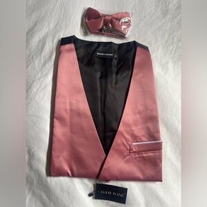 Barry.Wang Men’s Rose Pink Satin Vest Set with Bowtie - Size Small